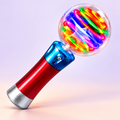 Mimsy Glow & Spin Sensory Wand with a red handle, blue collar and colorful lights inside a clear globe.